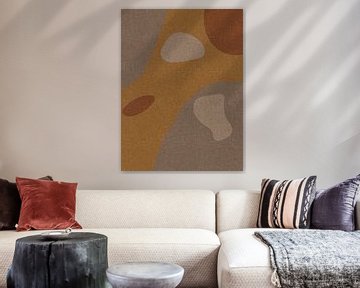 Modern abstract retro  organic shapes art in earthy tints, yellow, beige, brown, terra by Dina Dankers