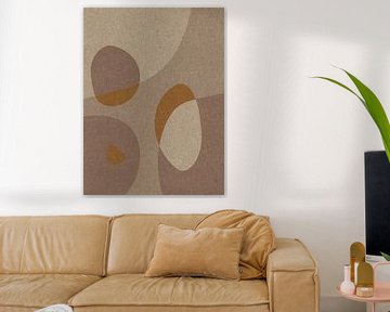 Modern abstract retro  organic shapes art in earthy tints, brown, beige, yellow by Dina Dankers