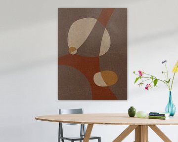 Modern abstract retro  organic shapes art in earthy tints, brown, terra, yellow, beige by Dina Dankers