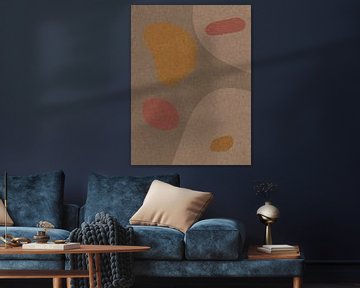 Modern abstract retro  organic shapes art in earthy tints, beige, pink, yellow, brown by Dina Dankers