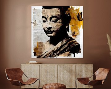 Buddha on newspaper with butterflies by Bianca ter Riet