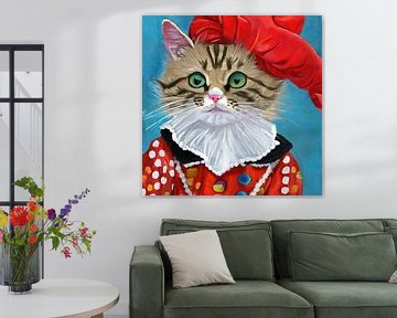 Schattige kat in een rood kostuum schilderij van Laly Laura