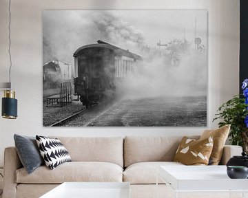 Nostalgisch plaatje van Stoomtrein Simpelveld gehuld in stoom bij vertrek van het Station by John Kreukniet