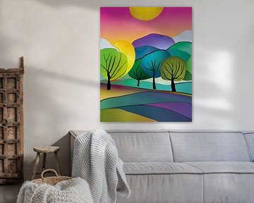 Abstract landschap in vrolijke kleuren van Tanja Udelhofen