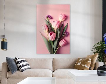 Roze tulpen op roze achtergrond van Treechild