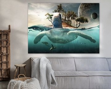 Zeeschildpad met eigen eiland op zijn rug van Bert Hooijer