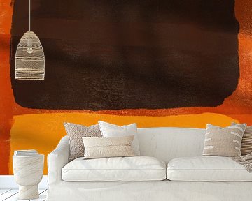 Moderner abstrakter Expressionismus. Braun und Gelb auf Orange. von Dina Dankers