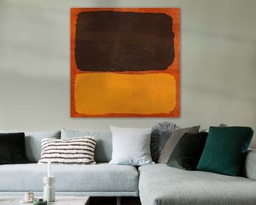 Modern abstract expressionisme. Bruin en geel op oranje. van Dina Dankers