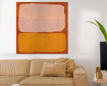 Moderner abstrakter Expressionismus. Rosa und Gelb auf Orange. von Dina Dankers