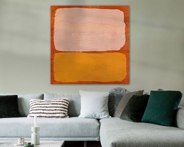 Modern abstract expressionisme. Roze en geel op oranje. van Dina Dankers