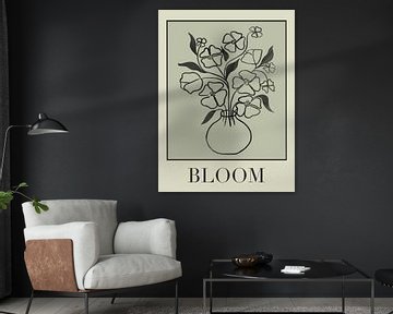 Bloom, tekening in zwart wit met tekst. van Hella Maas