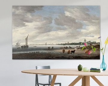 Gezicht op de rivier de Lek en de stad Vianen, Salomon van Ruysdael was een Nederlands landschap uit