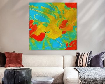 Abstract schilderij met bloemmotief fantasieën van Johan Noordhoff