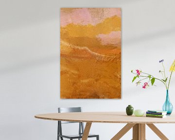 Roze, geel en terra landschap. Modern abstract expressionisme. van Dina Dankers