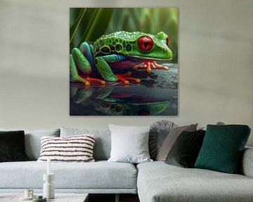 Grüner Frosch mit Roten Augen Illustration 01 von Animaflora PicsStock