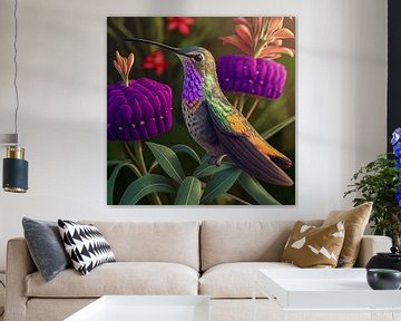 Hummingbird and Flowers, Art Illustration by Animaflora PicsStock