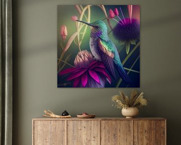 Hummingbird and Flowers, Art Illustration by Animaflora PicsStock