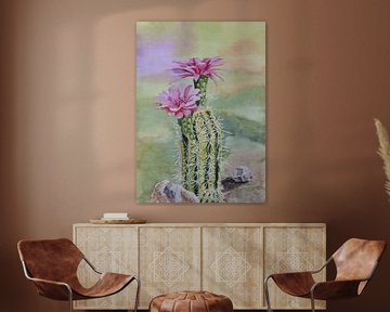 Cactus in bloei, aquarel. van Janny Beimers
