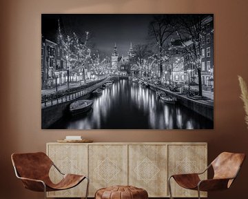 Amsterdam Spiegelgracht in de Avond Zwart-Wit van Niels Dam