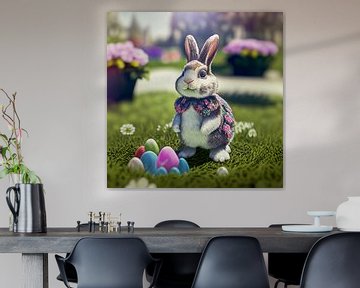 lapin de Pâques mignon avec des œufs, illustration ART sur Animaflora PicsStock