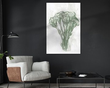 Flower  in retro style. Modern botanical minimalist art in white and green by Dina Dankers