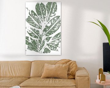 Bladeren in retro stijl. Moderne botanische minimalistische kunst in wit en groen van Dina Dankers