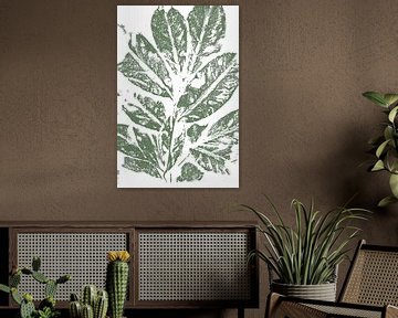 Bladeren in retro stijl. Moderne botanische minimalistische kunst in wit en groen van Dina Dankers