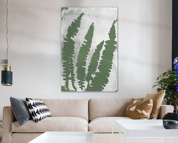 Varens in retro stijl. Moderne botanische minimalistische kunst in wit en groen van Dina Dankers