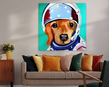 Astronauten puppy schilderij van Laly Laura