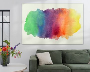 Verf vlek in regenboog kleuren (vrolijk abstract aquarel schilderij vlag lhtbi kinderkamer spetters) van Natalie Bruns