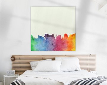 Verf vlek in regenboog kleuren (vrolijk abstract aquarel behang vlag lhtbi kinderkamer spetters) van Natalie Bruns