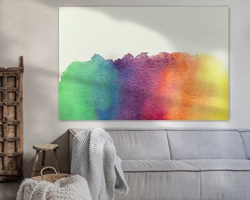 Verf vlek in regenboog kleuren (vrolijk abstract aquarel schilderij vlag lhtbi kinderkamer behang) van Natalie Bruns