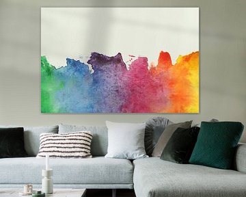 Verf vlek in regenboog kleuren (vrolijk abstract aquarel schilderij behang lhtbi kinderkamer blauw van Natalie Bruns