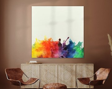 Paint stain in rainbow colours (cheerful abstract watercolour painting square wallpaper purple splas