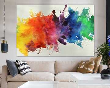 Éclaboussures de peinture dans les couleurs de l'arc-en-ciel (joyeuse peinture abstraite à l'aquarel
