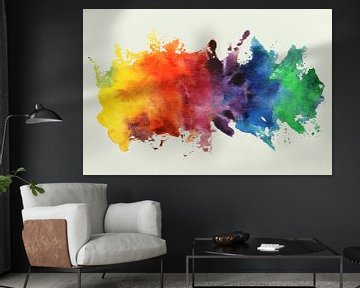 Spetter in regenboog kleuren (vrolijk abstract aquarel schilderij kleurrijk holifeest India vrijheid van Natalie Bruns
