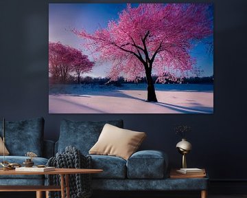 Winterlandschap met bloeiende kersenboom Illustratie van Animaflora PicsStock