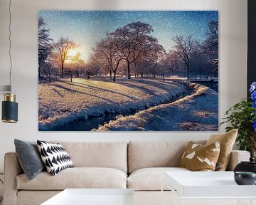 Winterlandschap met zonsondergang Illustratie van Animaflora PicsStock
