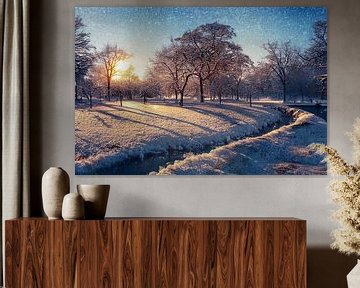 Winterlandschaft mit Sonnenuntergang Illustration von Animaflora PicsStock