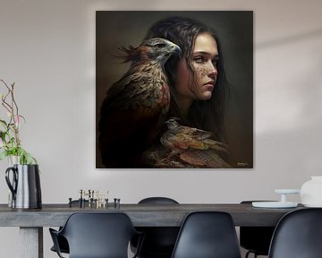 Mädchen gemischt mit Vogel von Gelissen Artworks