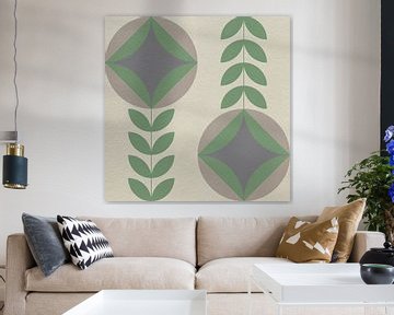 Retro Scandinavisch design geïnspireerde bloemen en bladeren in groene en grijze tinten van Dina Dankers