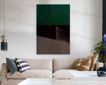 Modern abstract in zwart, roze en groen van Studio Allee