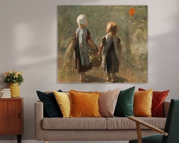 Twee kleine meisjes dragen een mand - ballon