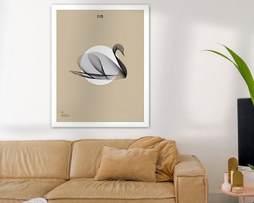 Line drawing of graceful swan floating over water by Michel Rijk