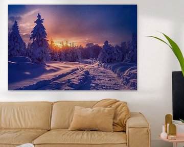 Winterlandschap met zonsondergang in het bos, illustratie 01 van Animaflora PicsStock