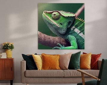 green iguana on a branch, illustration 01 by Animaflora PicsStock