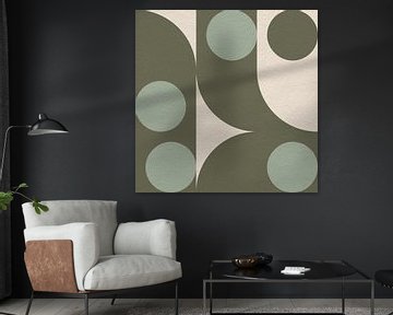 Moderne abstracte minimalistische kunst met geometrische vormen in groen, mint, wit van Dina Dankers