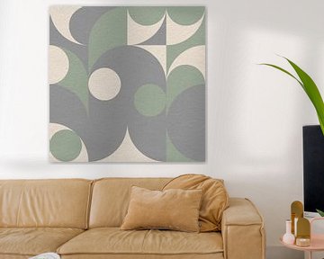 Art moderne abstrait minimaliste avec des formes géométriques dans les tons menthe, gris et blanc. sur Dina Dankers