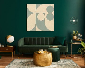 Modern abstract minimalist art with geometric shapes in green, light yellow by Dina Dankers