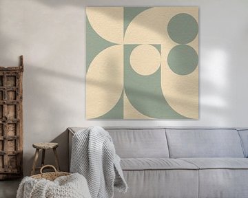 Moderne abstracte minimalistische kunst met geometrische vormen in groen, lichtgeel van Dina Dankers